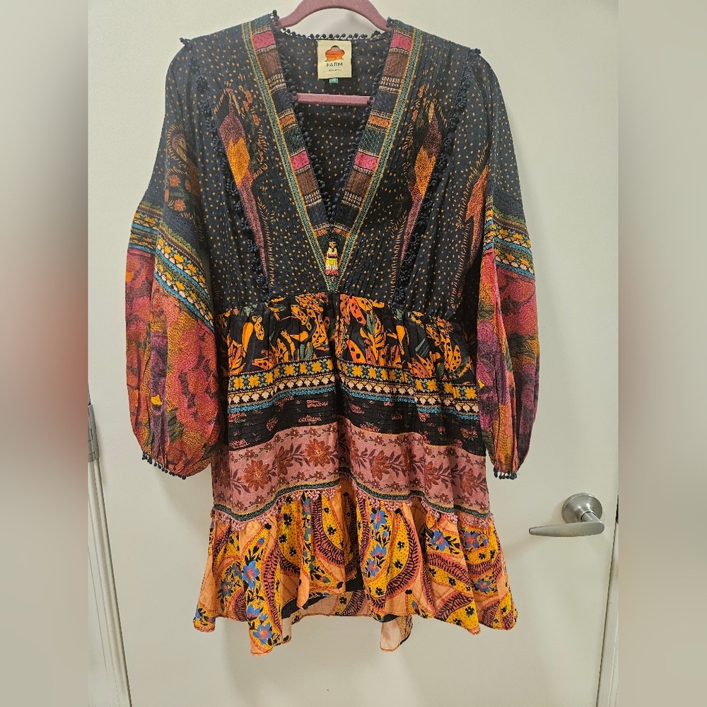 Farm Rio Mixed Patchwork Boho Minidress Size XS - Picture 5 of 16